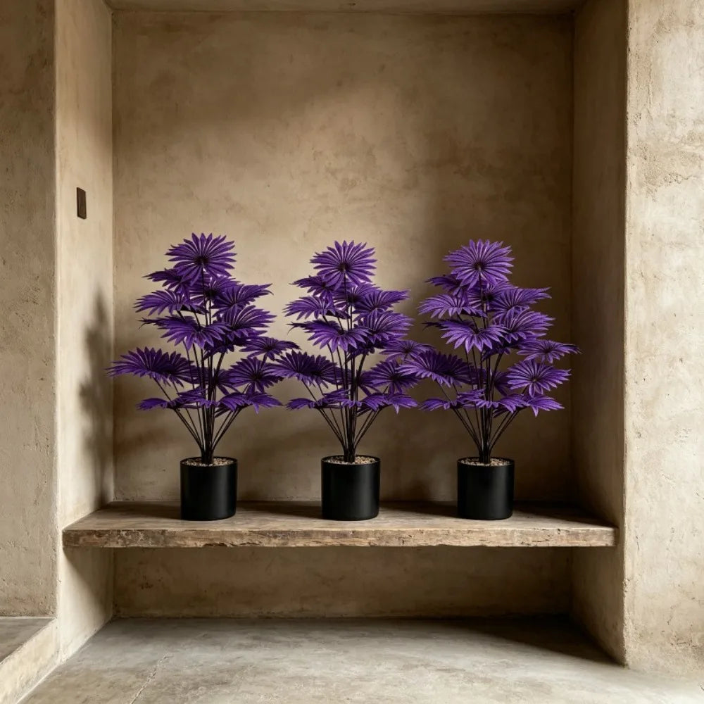 3pc Simulation Artificial Plant Purple Palm Fake Tree Green Plant with 36Leaves Niversal Indoor/Outdoor Display in All Seasons
