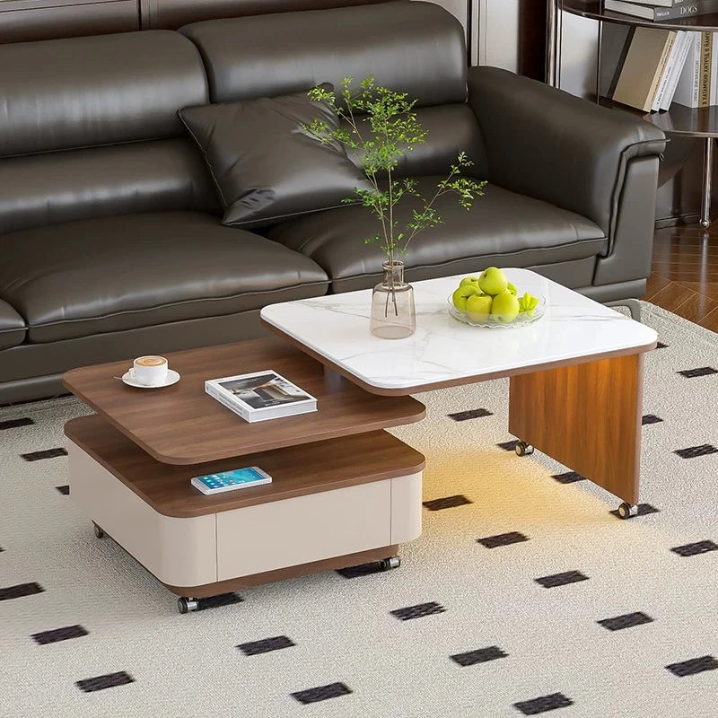 Living Room Furniture Medieval Rock Slab Coffee Table Household Living Room Small Apartment Rotating Movable Tea Table New Model