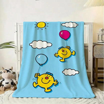 Mr M-Men Little M-Miss Throw Soft Flannel Throw Blanket, Lightweight Breathable Summer Nap Blanket For Home Travel Cozy Decor