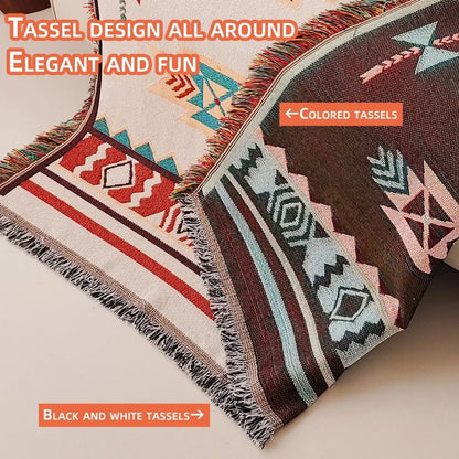 Aztec Blanket Oversized Boho Throw Blanket with Fringe Southwestern Geometric Tapestry Vintage Woven Throw Blankets Double-S