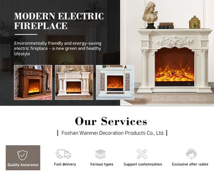 Modern Electric Fireplace, Wooden Wall Mounted LED Flame Heater, Remote Control Indoor Decorative Fireplace, Heavy Duty