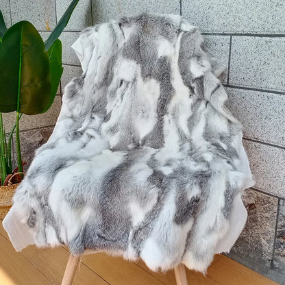 50x100cm Natural Rabbit Fur Patchwork Blankets Winter Bedspread on The Bed Striped Throw Blanket Soft Sofa Cover Christmas Party