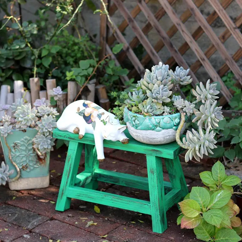 Vintage Do Old Wooden Flower Stools Balcony Greenery Display Stand Rustic Outdoor Plant Shelf for Balcony Decor Patio Side Table