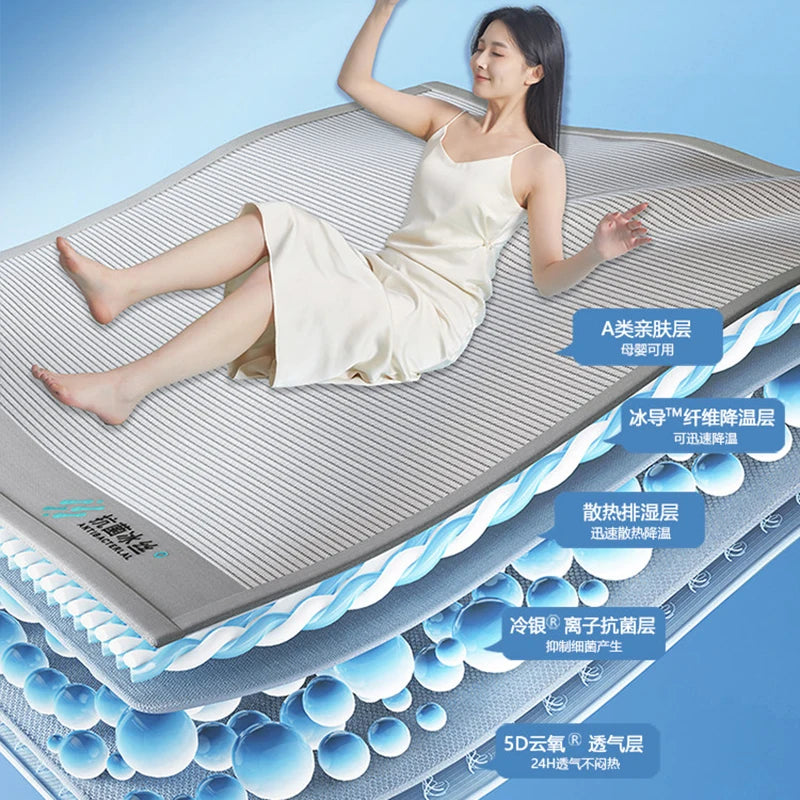 Luxury Summer Ice Silk Mat Bed Sheet Machine Washable High-Performance Mats Cool-Feeling Soft Mattress Ideal Summer Bed Linens