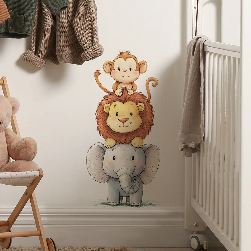 Forest Animals Rainbow Wall Stickers for Kids Rooms Children Boys Girls Baby Room Decoration Nursery Wallpaper Giraffe Elephant
