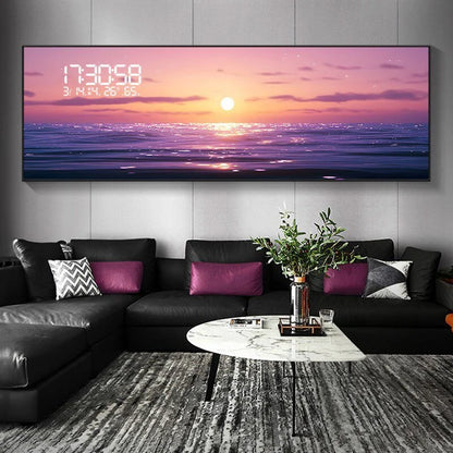 Modern Ocean Living Room Decoration Painting Led Electronic Clock Bedroom Bedhead Sofa Background Wall Wave Wall Light Lustre