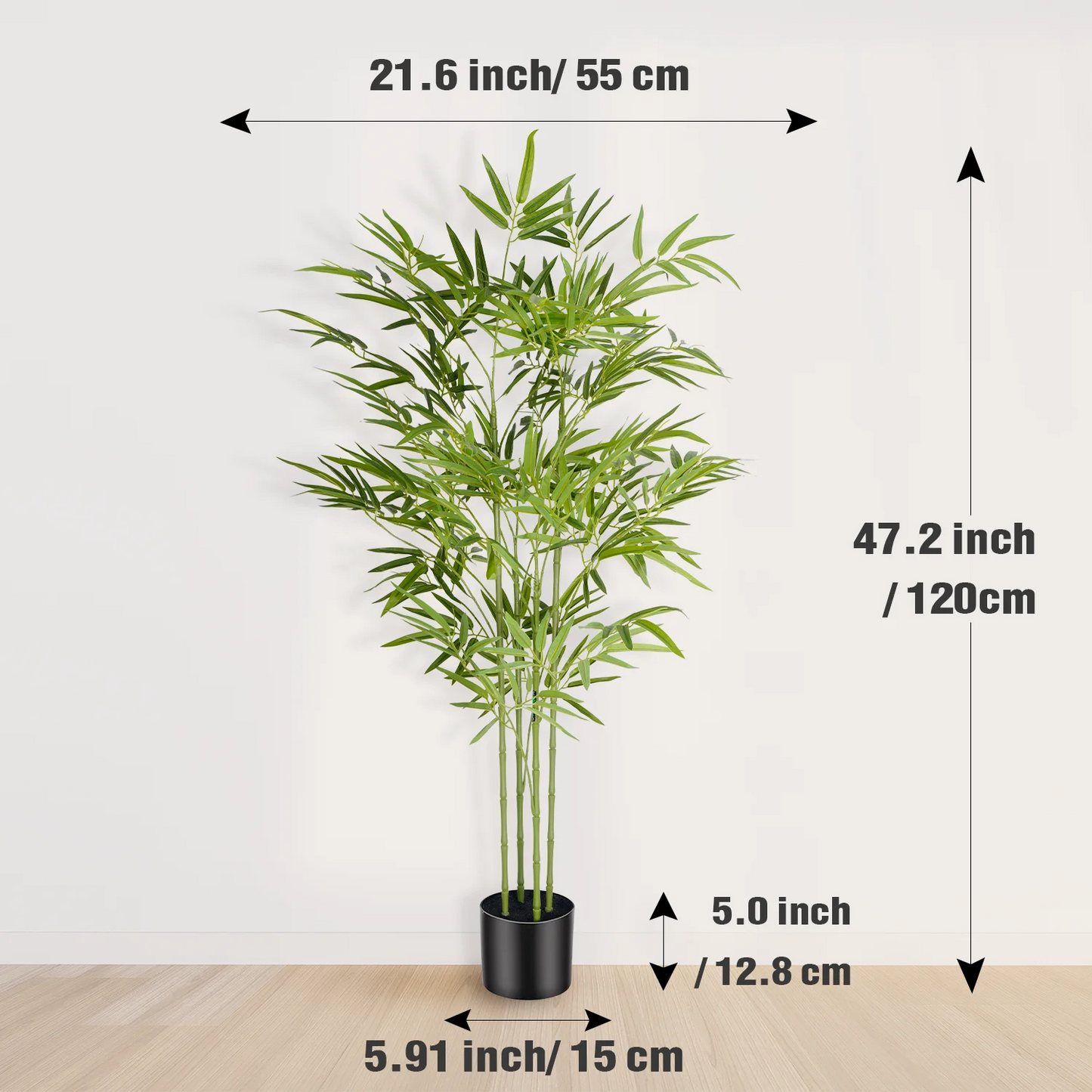 4/5/6ft Artificial Bamboo Tree Tall Fake Bamboo Plant in Black Pot Faux Trees with Realistic Trunks and Lifelike Leaves for Indoor Outdoor Home Office Décor