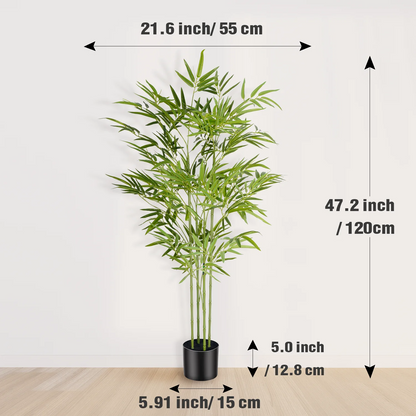 4/5/6ft Artificial Bamboo Tree Tall Fake Bamboo Plant in Black Pot Faux Trees with Realistic Trunks and Lifelike Leaves for Indoor Outdoor Home Office Décor
