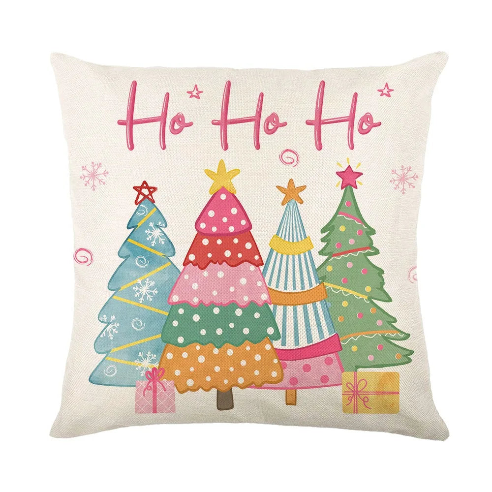 New 45×45cm Christmas Throw Pillow Cover Pink Christmas Tree Removable Pillowcase Linen Soft Sofa Cushion Cover Home Decoration