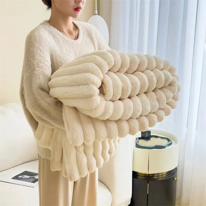 New Cotton Warm Blanket Spandex Solid Color Throw Blanket Skin-Friendly Double Sided Plush Striped Blankets Home Office
