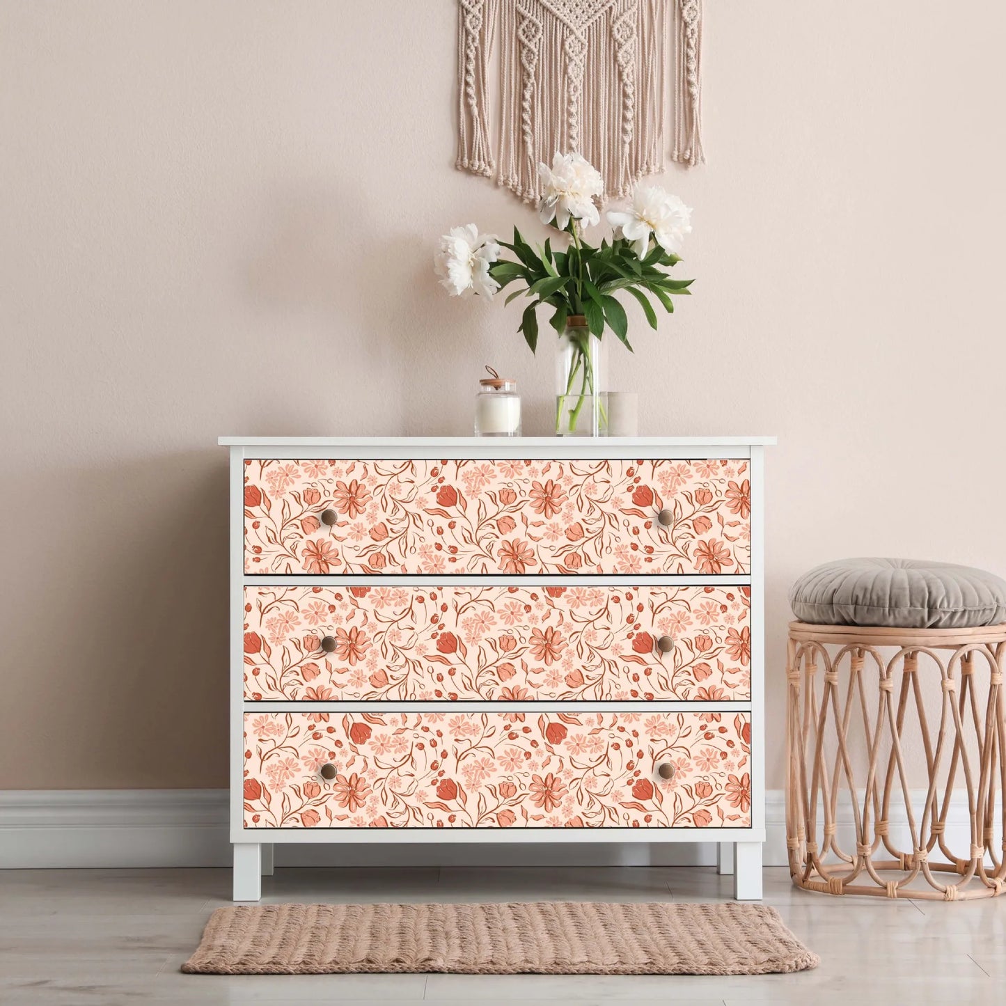 2m/3m Self Adhesive Wallpaper Rural Flowers Retro Plants Background Wall Paper Bedroom Entrance Renovation Wall Sticker