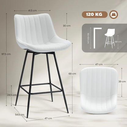 Homcom Set of 2 Swivel Bar Stools, High Kitchen Stools with Curved Backrest and Footrest, Pu Upholstered