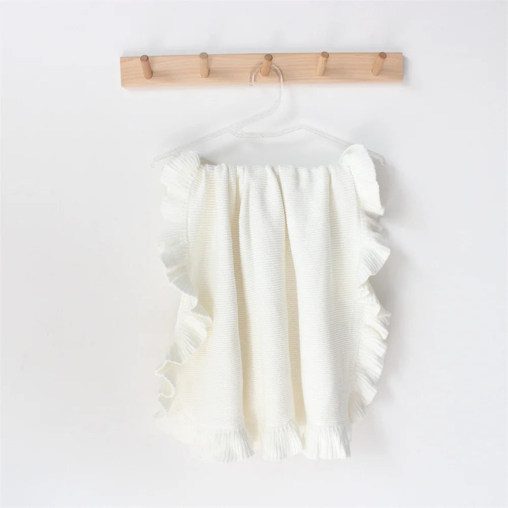 Ruffle Knitted Blanket For Kids Soft Cotton Throw Blanket Cuddle Stroller Swaddling Crib Blanket For Newborn
