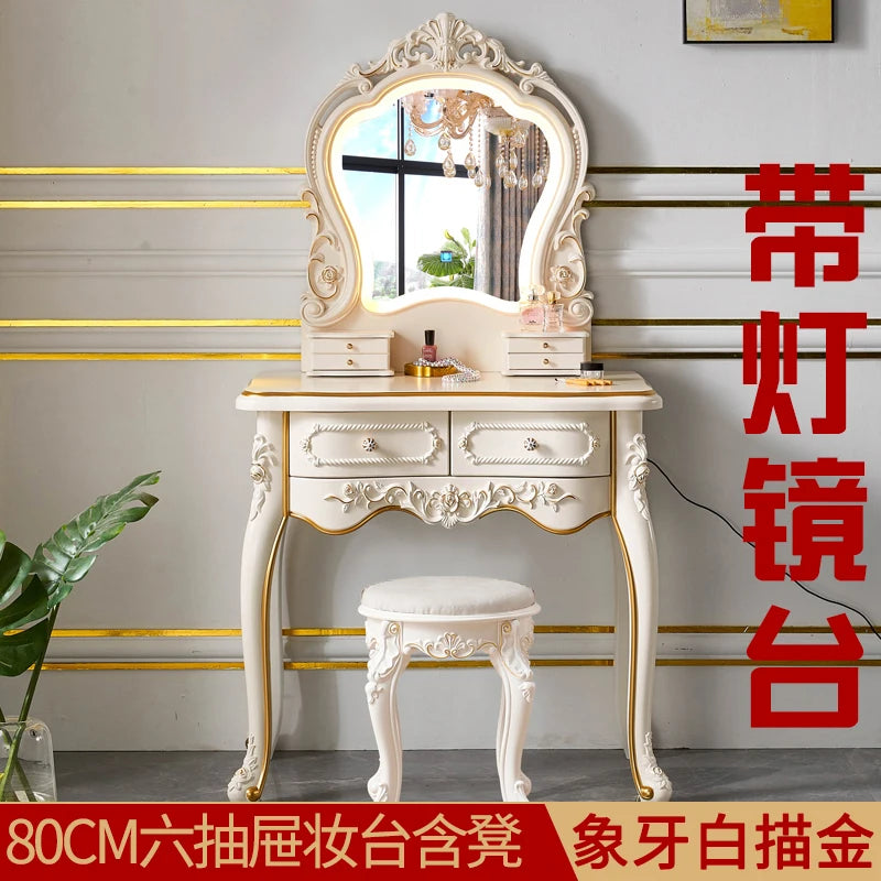 Trendy Unique Nordic Vanity Table Vintage Luxury Drawer Design Vanity Table Makeup Elegant Scrivania Makeup Bedroom Furniture