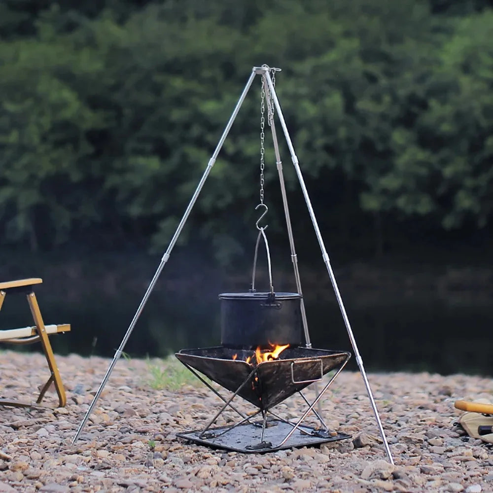 Outdoor Camping Campfire Tripod for Hanging Pot Cookware Picnic Cooking Pot Grill Rack Barbecue Support Aluminum Alloy Tripod