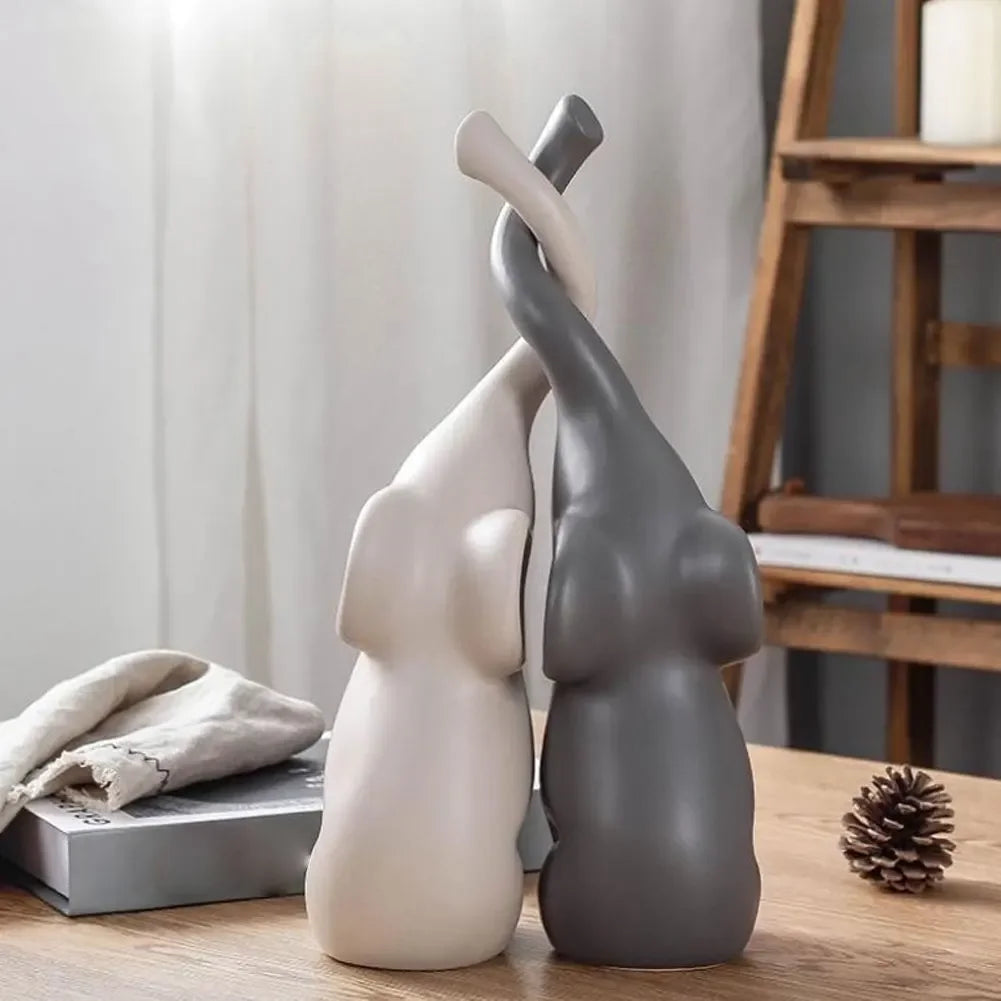 Ceramic Elephant Figurines for Living Room Creative Miniatures Animal Ornaments Crafts and Furnishings 2PCs