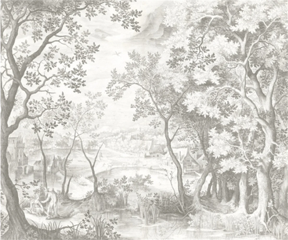 Customized French Wallpaper TV Background Wall Wallpaper Hand Drawn Black and White Forest Living Room Bedroom Papier Peint