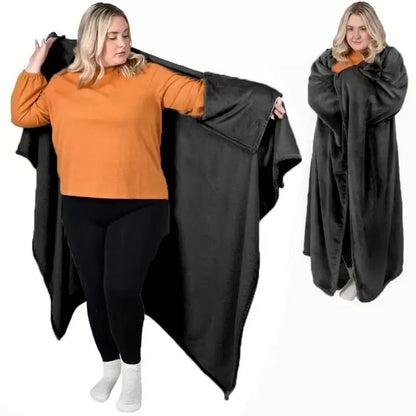 Cozy Flannel Winter Wearable Blanket Thickened Sofa Throw Blanket Washable Soft Leisure Blanket Winter