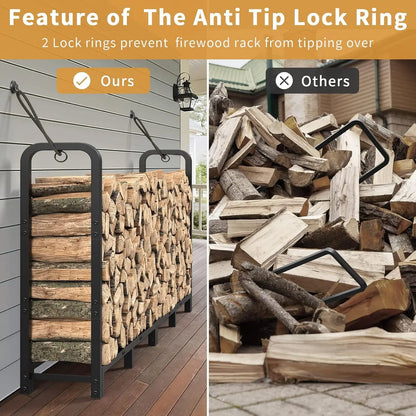 8ft Firewood Rack Outdoor Indoor, Upgraded Heavy Duty Adjustable Fire Wood Rack Holds Up to 4500lbs, Fireplace Log Holder Wood Storage for Porch Patio, Easy Assembly
