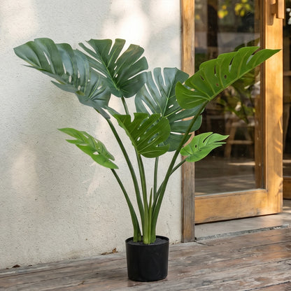1/2PCS Artificial Monstera Deliciosa Tree, Fake Tropical Palm Plant with Pot, Faux Swiss Cheese Plant for Home Living Room Bedroom Office Decor, Indoor Outdoor Greenery Decoration