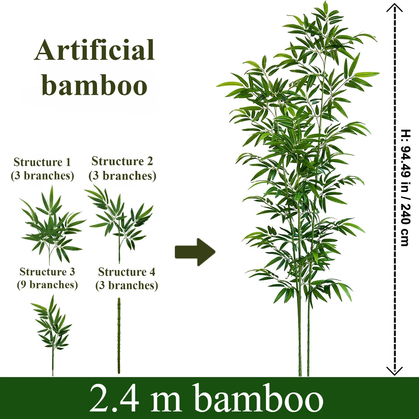 Artificial Green Bamboo Fadeless Disassembling Bamboo 120CM To 240CM False Plant Indoor and Outdoor Courtyard Decoration
