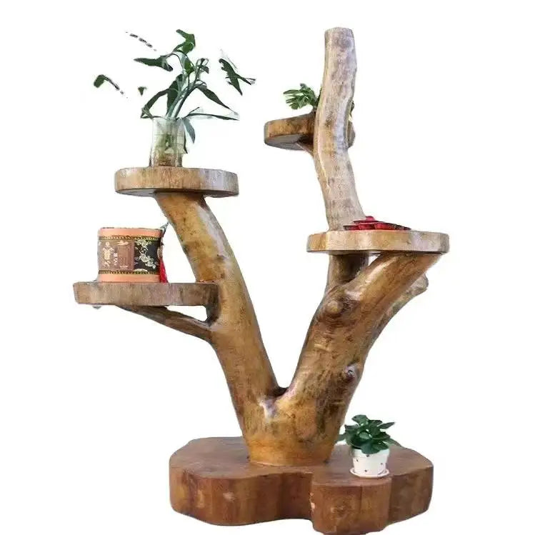 A rustic wooden cupcake display stand with a botanical pattern and no rust for wedding fruit platters and food trays
