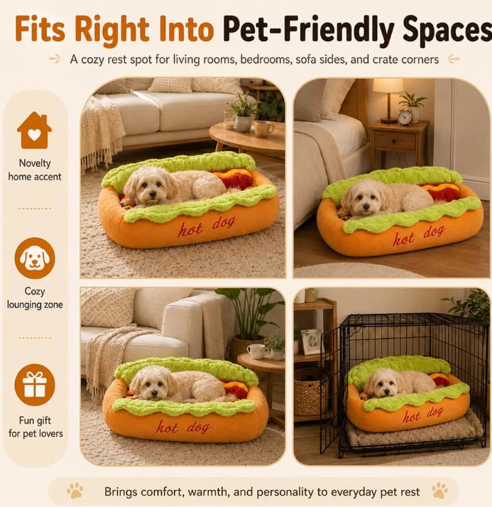 Hot Dog Pet Bed For Dachshund Cat Plush Removable Washable Pet Beds Soft Corduroy Non-Slip Bottom Pet Bed For Puppies Small Pets
