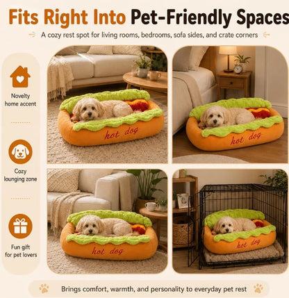 Hot Dog Pet Bed For Dachshund Cat Plush Removable Washable Pet Beds Soft Corduroy Non-Slip Bottom Pet Bed For Puppies Small Pets