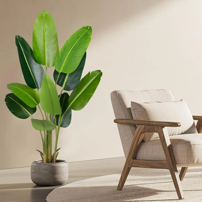 Artificial Bird of Paradise Plant Fake Tropical Palm Tree 10Trunks Faux Banana Leaf Trees in Pot for Home Indoor Outdoor Decor