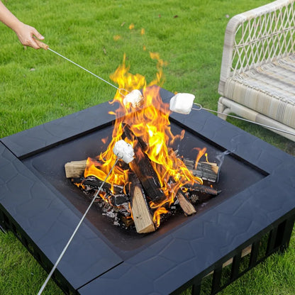 32 Inch Fire Pit, Square Outdoor Fire Pit Table with Spark Screen & Fire Poker, 3-in-1 Multipurpose Firepits for Outside