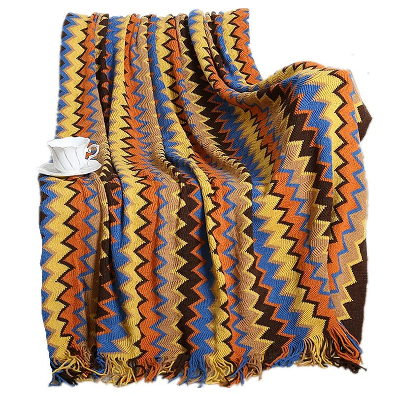 Bohemian Summer Knit Throw - Lightweight Aircon Blanket for Office Nap, Sofa & Bedspread Decor |  Sofa Cover & Bed Ru