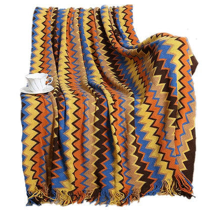 Bohemian Summer Knit Throw - Lightweight Aircon Blanket for Office Nap, Sofa & Bedspread Decor |  Sofa Cover & Bed Ru