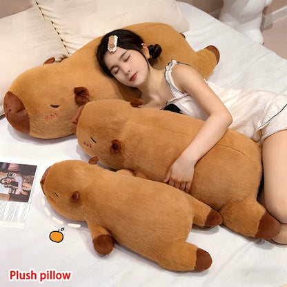 Papaya Capibara throw pillow with otter plush toy for girls' bed as a companion pillow for sleeping, girlfriend's birthday gift