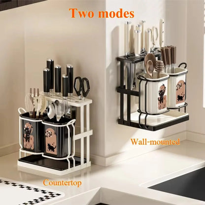 Kitchen Utensil Knife Holder.Countertop Cutlery Organizer and Drying Caddy Wall Mountable Utensil Rack for Spoons Forks Knives