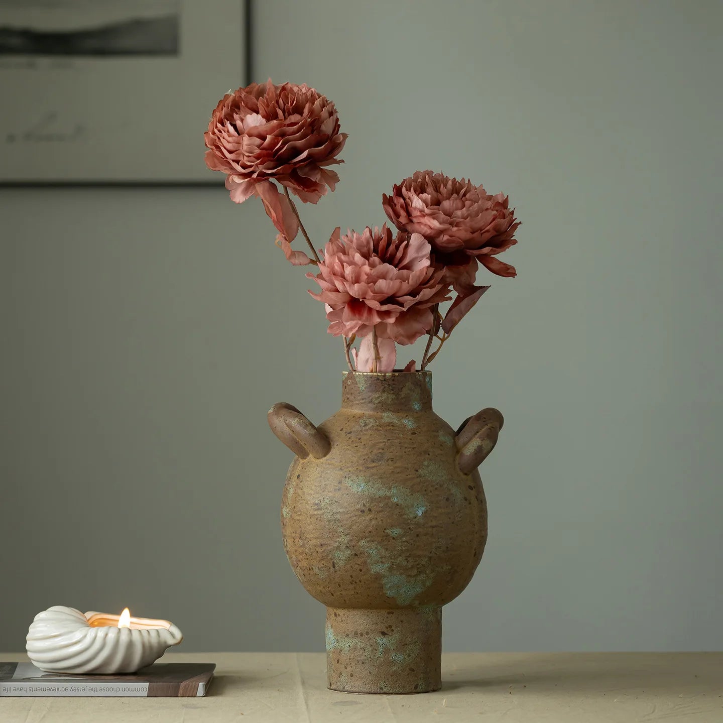 CAPIRON Rustic Ceramic Vase Fresh Flower Dried Pampas Grass Retro Amphora Home Decor Boho Living Room Decoration Centerpiece