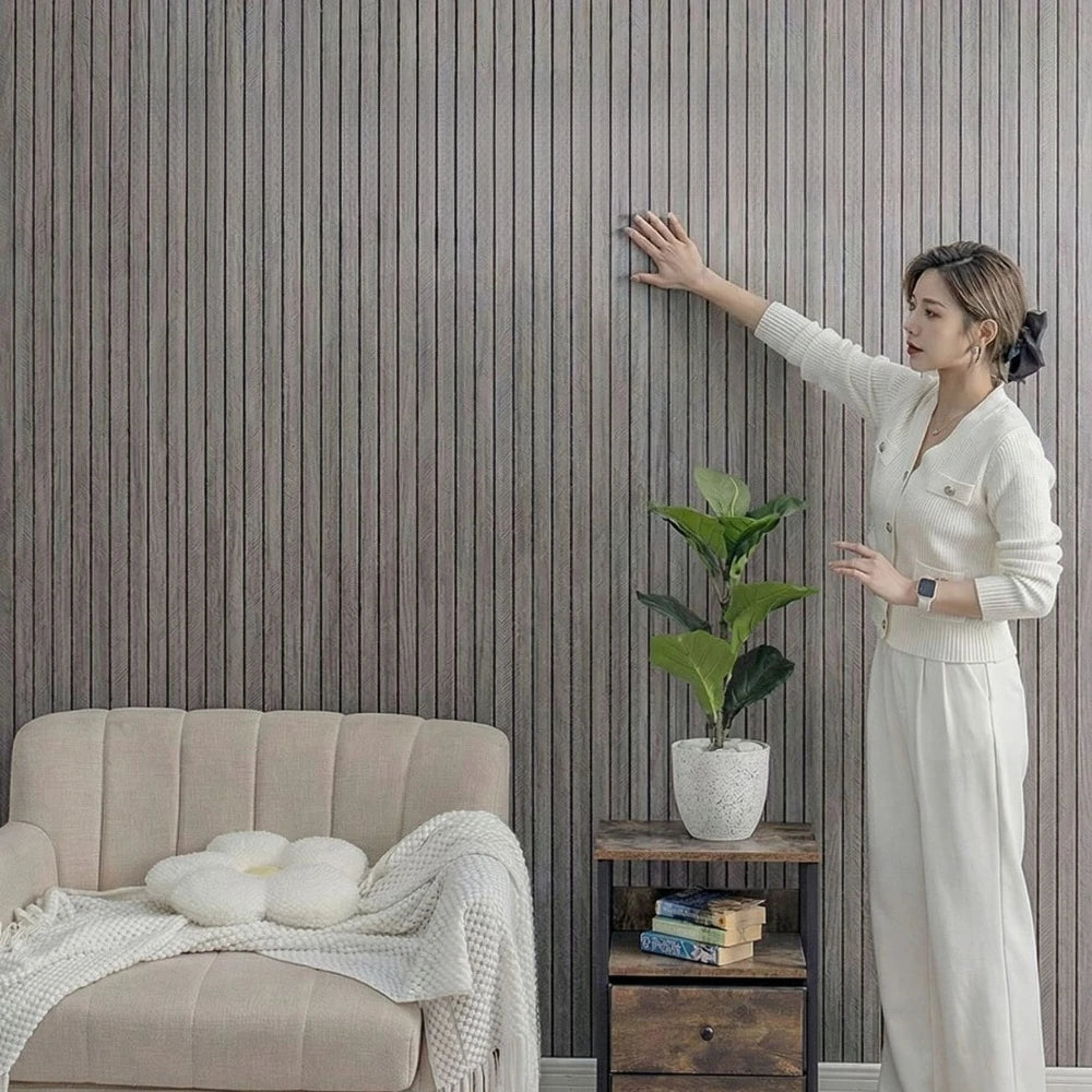40x40cm Imitation Wood Grille Strip Wall Panel Living Room Bedroom Decoration Waterproof Self-adhesive Ugly Covering Wallpaper