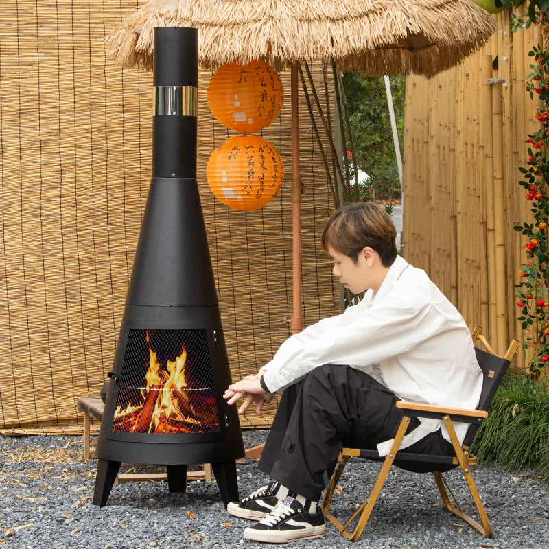 Black Mexican Chiminea Outdoor Fire Pit With Chimney Wood Burning Garden Fireplace For Barbecue Garden Firepit