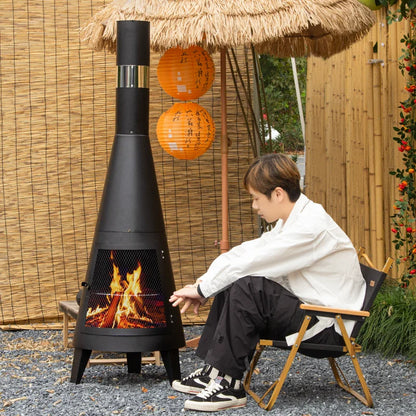 Black Mexican Chiminea Outdoor Fire Pit With Chimney Wood Burning Garden Fireplace For Barbecue Garden Firepit