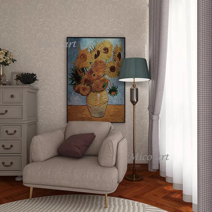 Modern 100% Hand Painted Sunflower Oil Painting Reproduction Canvas Wall Art Unframed Paintings Wall Picture Artwork Van Gogh