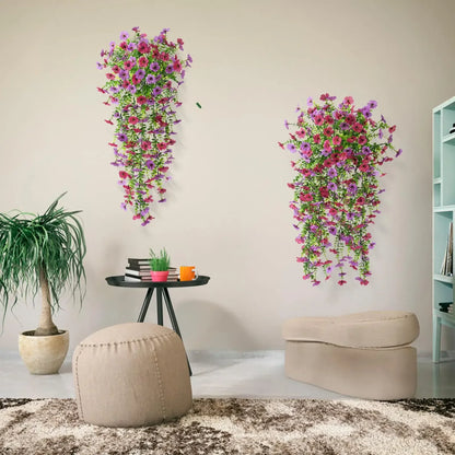 2PCS Artificial Hanging Flowers Silk Daisy Eucalyptus Garland for Outdoor Indoor Home Room Yard Decor Spring Summer Fake Plants