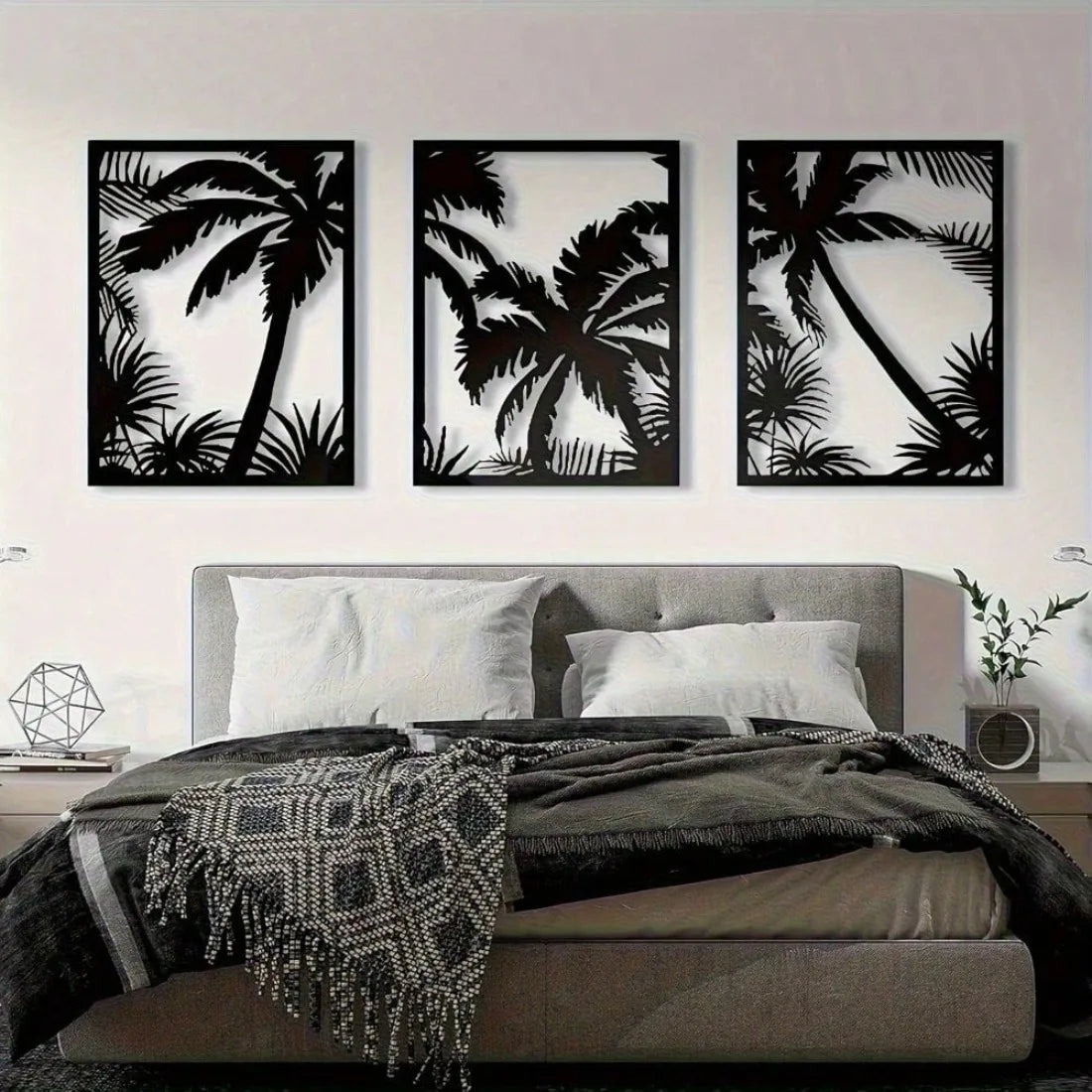 Metal Wall Art Palm Tree Decor, Modern Geometric Sunset Silhouette Home Boho Decor for Living Room Bedroom
