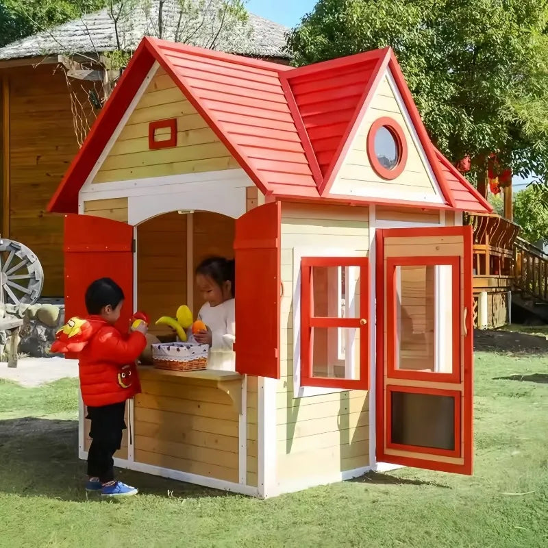Outdoor Wooden Playhouse for Kids Courtyard Garden Park Decoration Animatronic Models Toddler's Playground Backyard Garden House