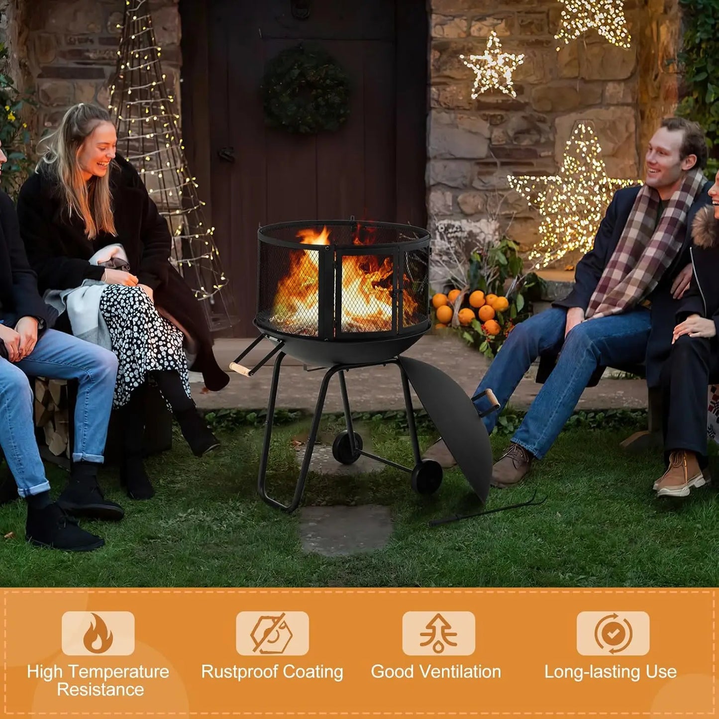 Portable Wood Burning Fire Pit on Wheels for Outdoor Camping and Entertaining - 28