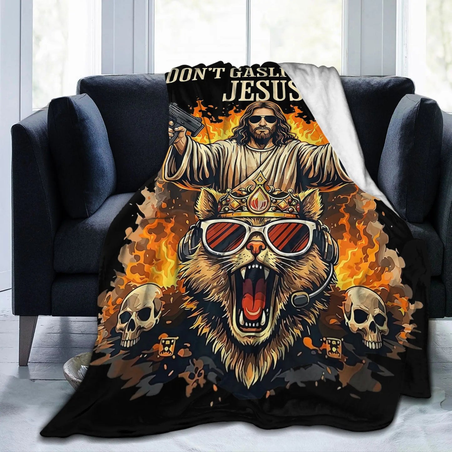 Don't Gaslight Me Jesus Blanket Flannel Dungeon Crawler Carls Lightweight Thin Throw Blankets for Bedding Bedroom Bedding Throws