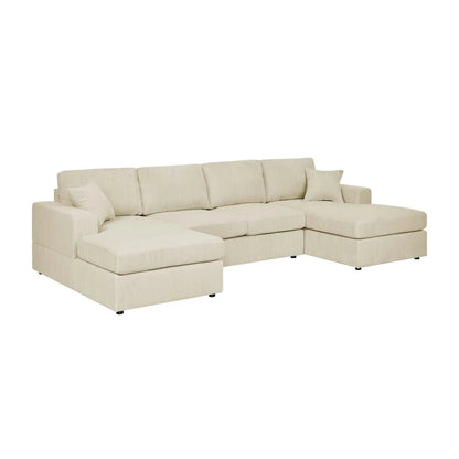 3-Piece Corduroy Double-Chaise Sectional Premium Living Room Sofas