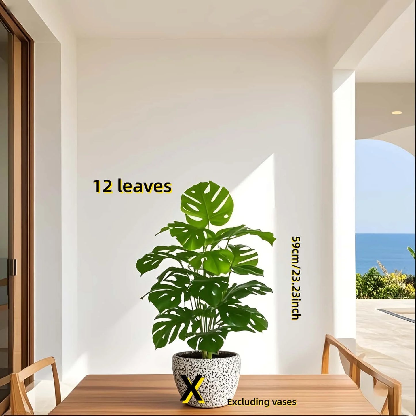 1pc Realistic Monterey Leaf Artificial Greenery 12/18/24 Pcs Leaves Faux Plant For Home  Hotel Wedding Indoor Outdoor Decor