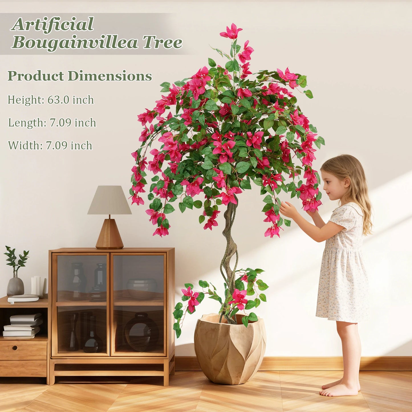 3/4/5FT Artificial Bougainvillea Tree with Silk Flowers and Green Foliage Faux Outdoor Indoor Flowering Plant for Home Office Living Room Bedroom Garden Pool Decor