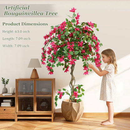 3/4/5FT Artificial Bougainvillea Tree with Silk Flowers and Green Foliage Faux Outdoor Indoor Flowering Plant for Home Office Living Room Bedroom Garden Pool Decor