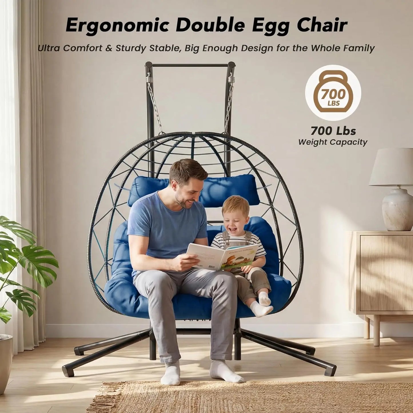2-Person Wicker Hanging Egg Chair with Stand- 700 lb Capacity, Indoor/Outdoor Double Egg Swing Hammock Chair , Customized
