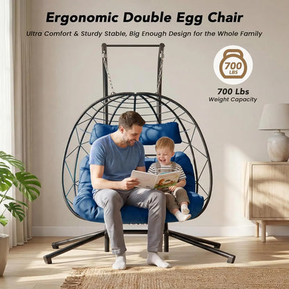 2-Person Wicker Hanging Egg Chair with Stand- 700 lb Capacity, Indoor/Outdoor Double Egg Swing Hammock Chair , Customized